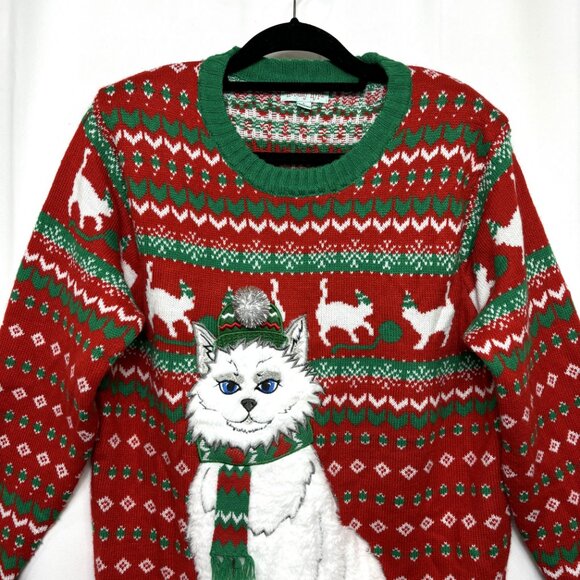 White Cat Diva Ugly Christmas Sweater Size Large  by Holiday Hype - Picture 3 of 9